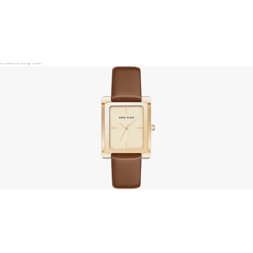 Anne Klein AK/2706 Women's Leather Strap Fashion Dress Watch Gold Tone – NIB